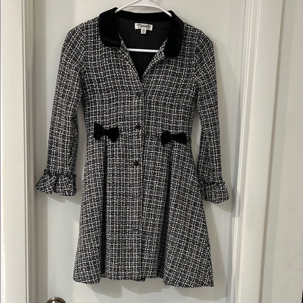 Charming Black and White Tweed Coat